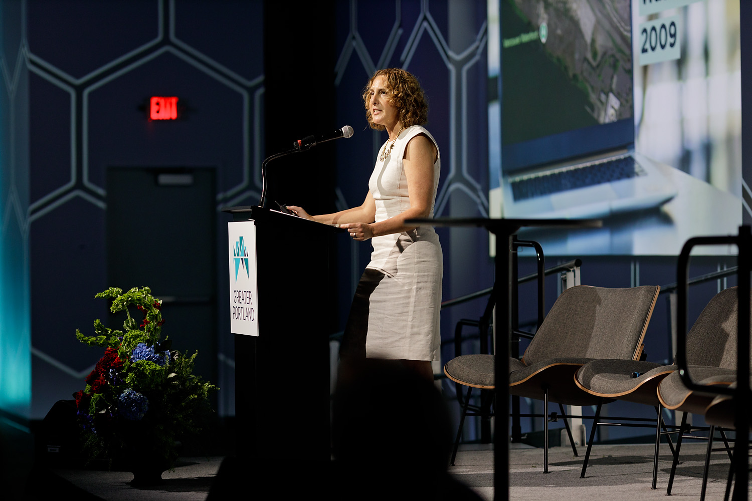 Interim President & CEO Alisa Pyszka speaking on stage at GPI's 2026 Economic Summit