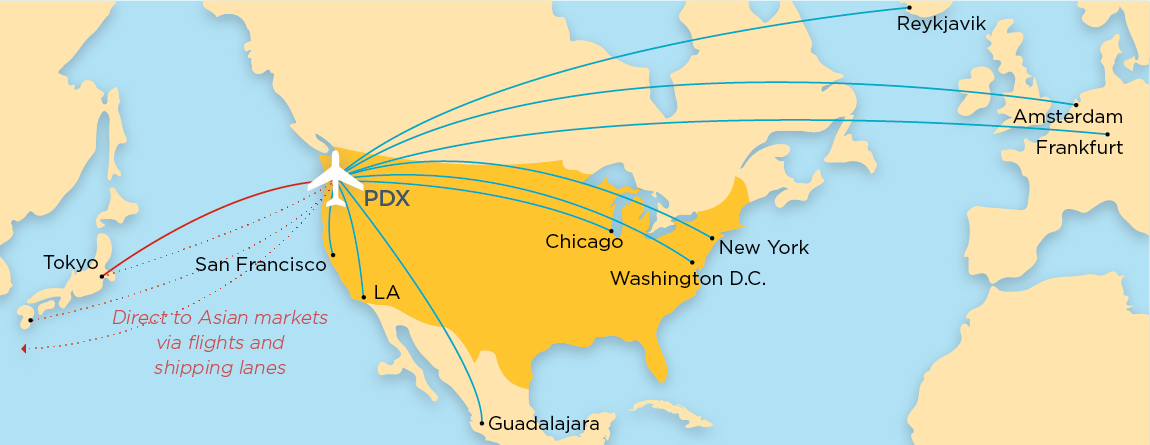 map of flights from PDX