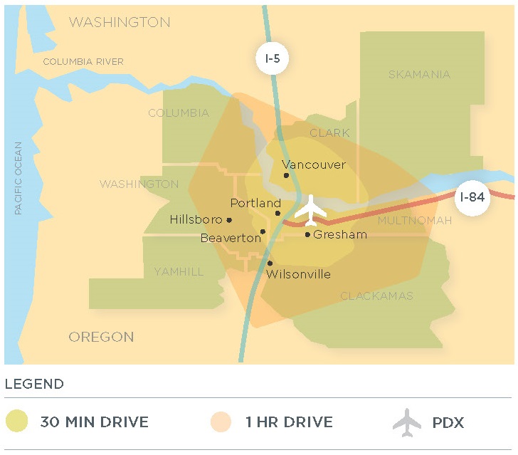 driver time map for Portland, OR