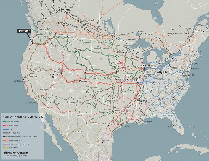 map of Portland rail routes