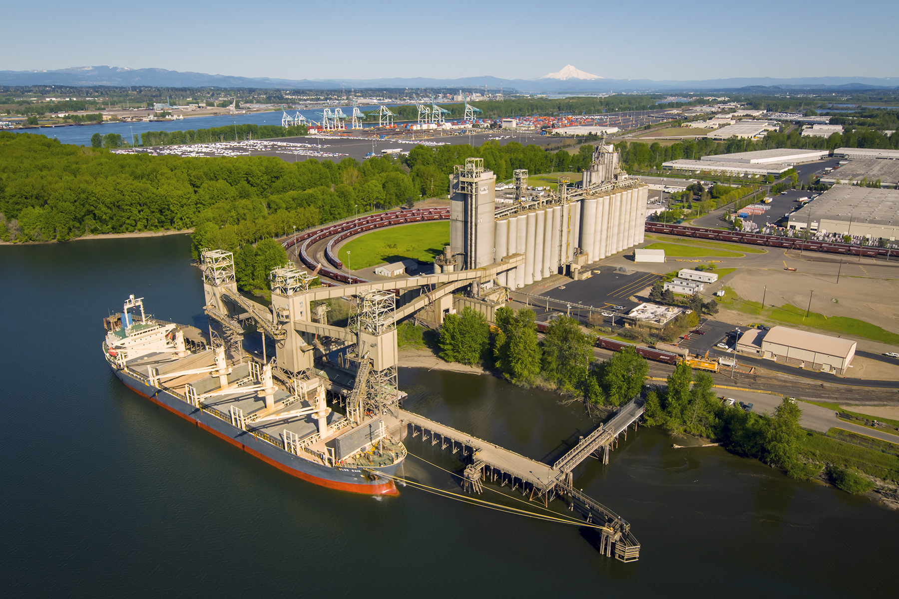 aerial view of port cranes