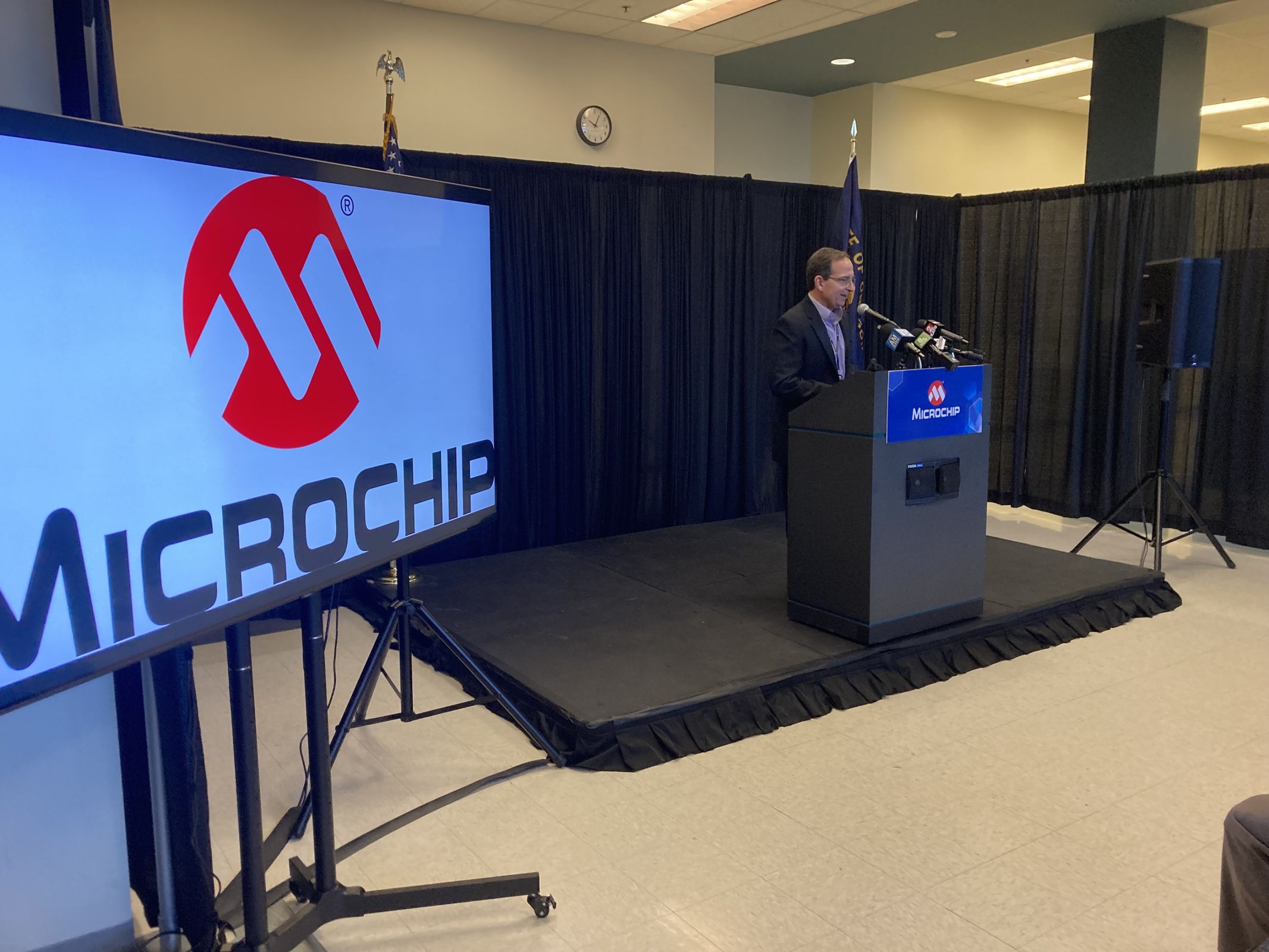 Microchip Vice President, Dan Malinaric, speaking at the press conference to announce the new Portland facility